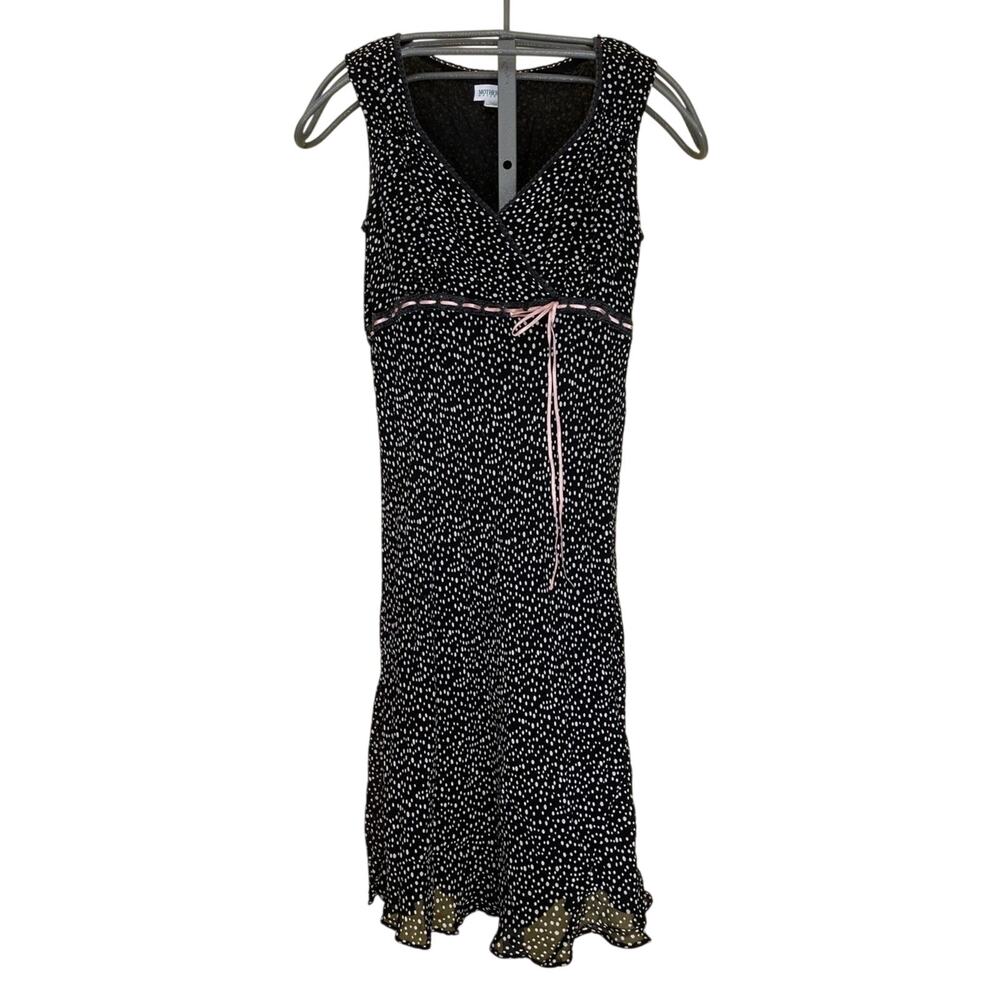 Y2K 90s Slip Dress Womens M Polka Dot Black Midi Flowy Baby Doll Dainty Ribbon - Picture 2 of 12